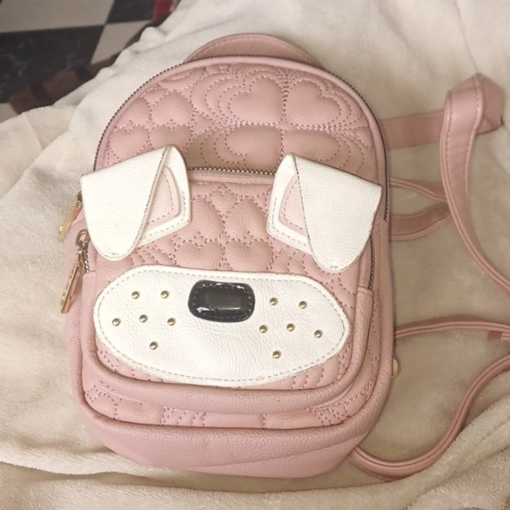 Betsey Johnson Dog Mini Backback Heart Quilted Pink Bag! Dusty Rose, EUC